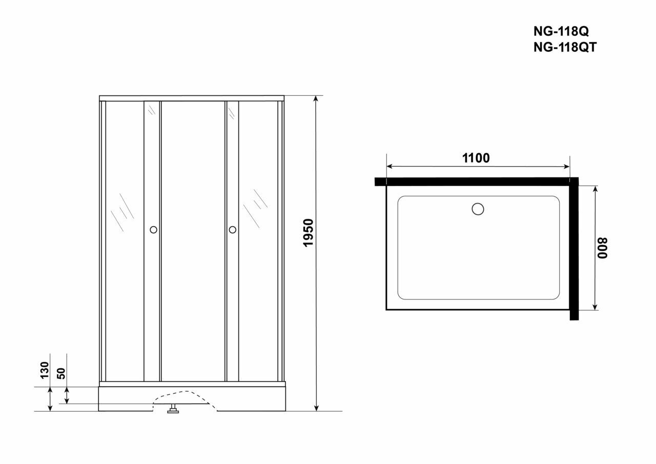 Душевой уголок Niagara NG-118-14Q (1100х800х1950) низкий поддон(13см)  стекло МАТОВОЕ 2 места по 18 300 руб. — купить в Москве в интернет-магазине